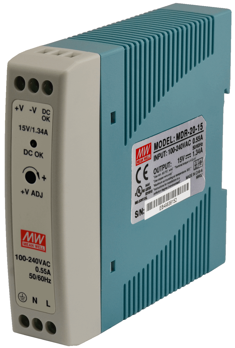MDR-020-15 15Vdc 1.34Amp DIN Rail MEANWELL |