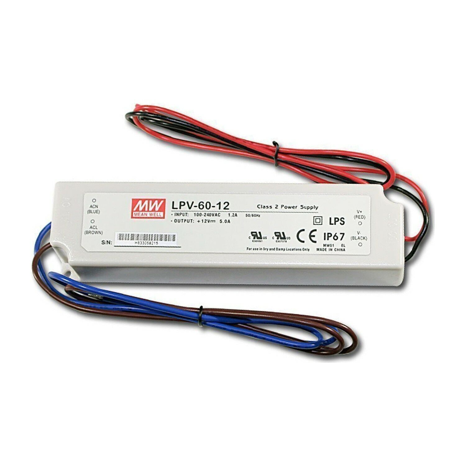 LPV-60-12 LPV6012 12VDC 5.0Amp IP67 MEANWELL |