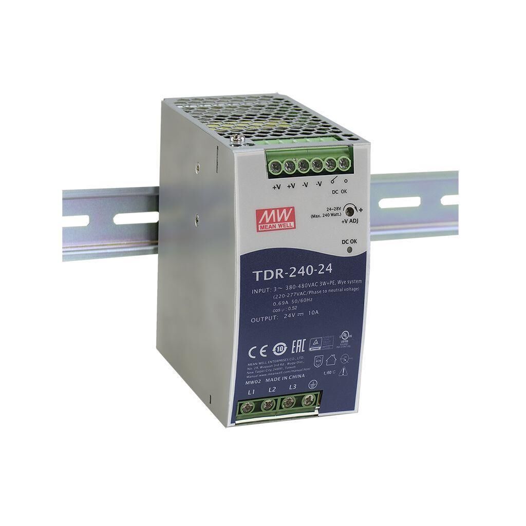 MEAN WELL TDR-240-24 Trifaze DIN Ray Tipi Endüstriyel Güç Kaynağı 240W 24V DC