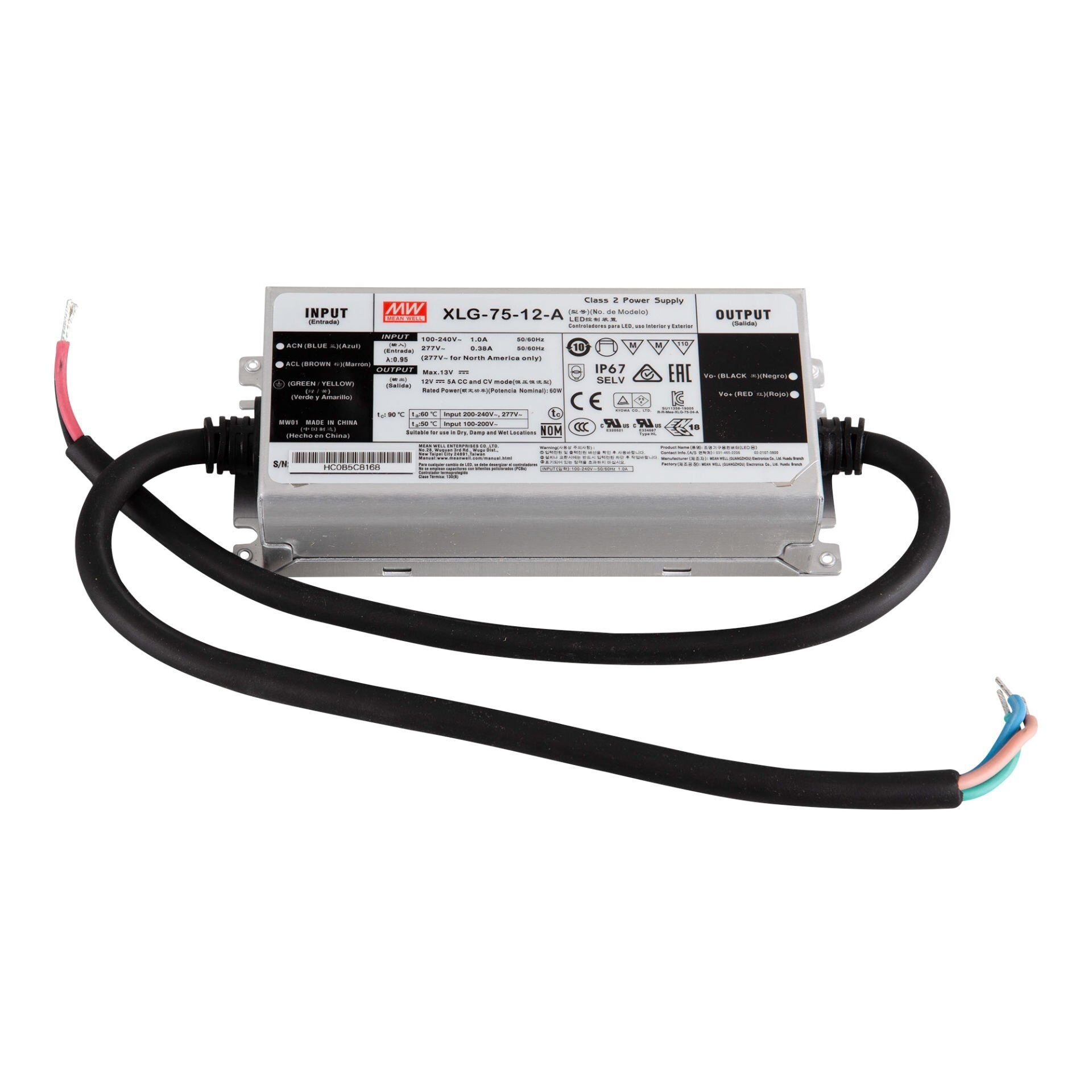 XLG-075-12-A  	12Vdc,5.0Amp,Current Adj.,(8.4~12Vdc CC)  MEANWELL