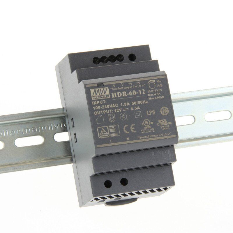 HDR-060-12 HDR6012 12Vdc 4.5Amp DIN Rail StepShape  MEANWELL |