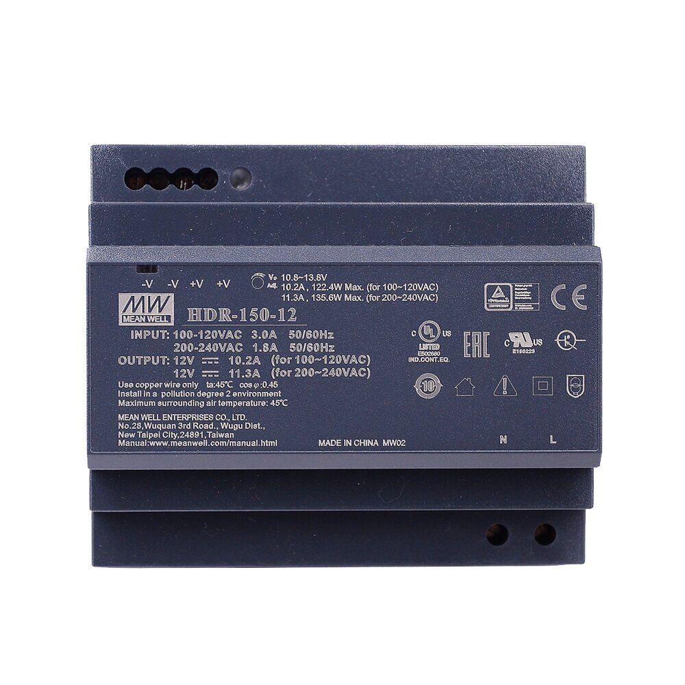 HDR-150-12  12Vdc 11.3 Amp DIN Rail StepShape