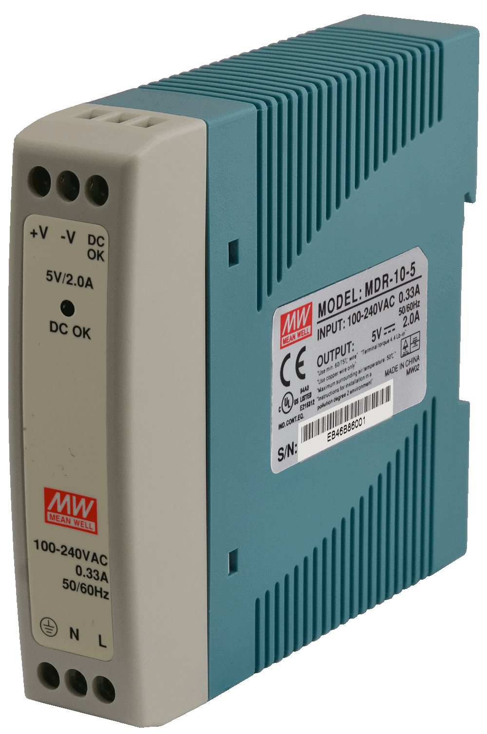 MDR-010-05  	5Vdc 2.0Amp DIN Rail  MEANWELL |