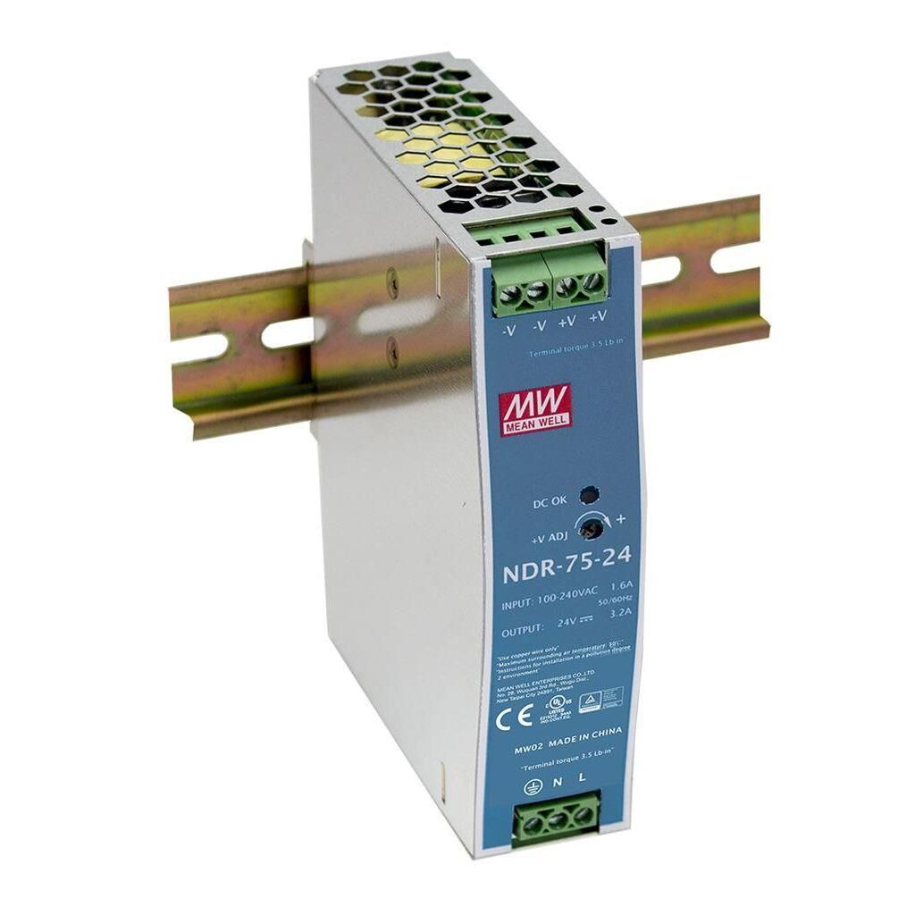 NDR-075-24  24Vdc 3.2Amp DIN Rail  MEANWELL |