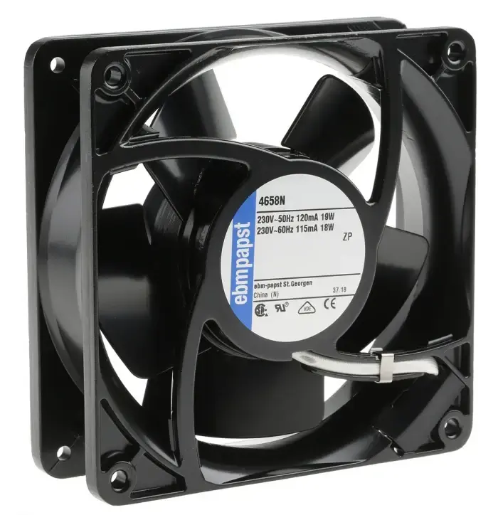 Ebmpapst 4658N AC Aksiyel Soğutma Fanı 230V AC 119x119x38 mm - Metal Kasalı / Sinüs Dalga Motorlu / Yüksek Debili Bilyalı Yataklı