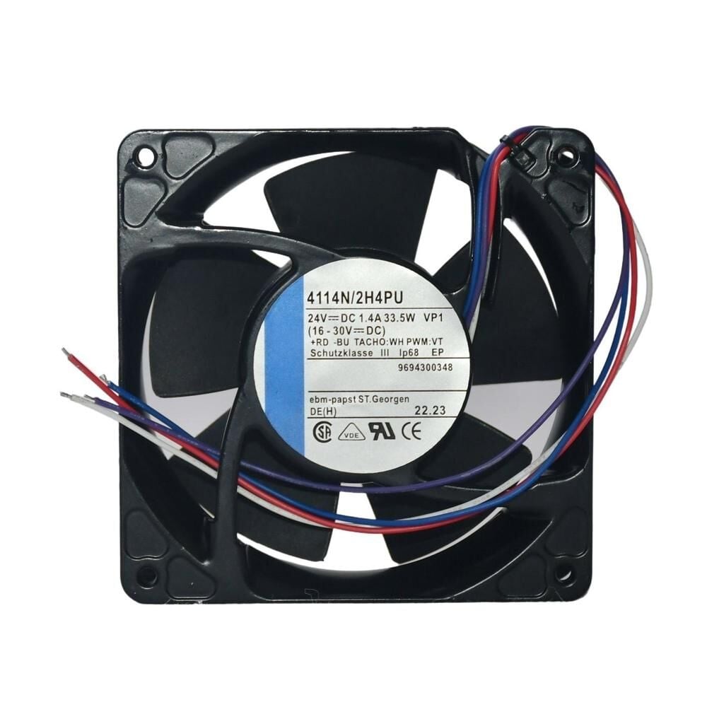 Ebmpapst 4114N/2H4PU Aksiyel Soğutma Fanı 24V DC 119x119x38 mm - H4 High Speed / PWM Hız Kontrollü / Tacho Sinyalli / IP68 Su ve Toz Korumalı